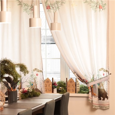 Комплект штор для кухни с подхватами «Новогоднее чудо» 145×180+/-5 см - 2 штуки, габардин