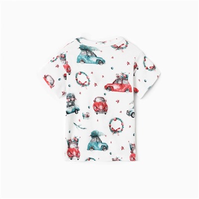Футболка детская MINAKU New Year's cars, рост 68-74 см, белая