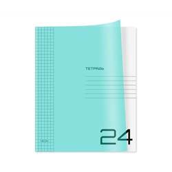 Тетрадь 24л. клетка BG "UniTone. Neon", пластиковая обложка, неон голубой