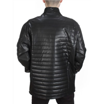 125-6 BLACK Куртка из эко-кожи мужская (50 гр. синтепон)