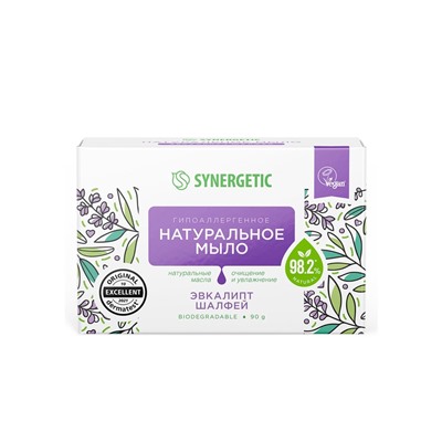 Натуральное туалетное мыло Synergetic «Эвкалипт и шалфей», гипоаллергенное, 90 г