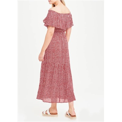 Red Dot Print Bardot Maxi Dress