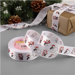 Лента атласная «Пингвины», 25 мм, 23±1 м, белая, красная, чёрный