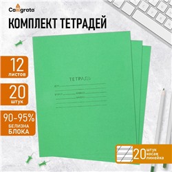 Набор тетрадей 12 листов в косую линейку «Зелёная обложка», белизна 92%, белые листы, 20 шт.