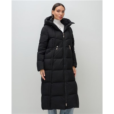 Пальто зимнее утепленное с капюшоном женское черного цвета 7729Ch