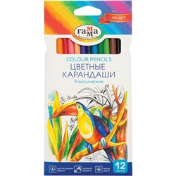 Карандаши цветные Гамма "Классические", 12цв., заточен., картон. упаковка, европодвес