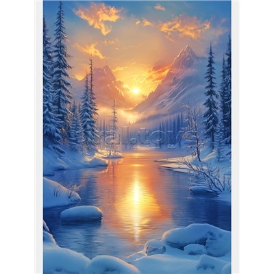 Алмазная мозаика 22х32 "Зимний горный пейзаж" c подр., с полн. заполн. (24цв) (класс.)