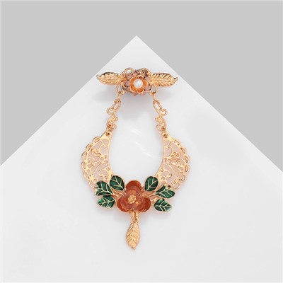 Брошь «Цветок» на подвесе, цвет коричнево-зелёный в золоте