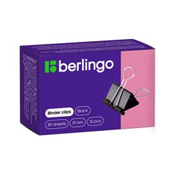 Зажимы для бумаг 19мм, Berlingo, 12шт., черные, картонная коробка