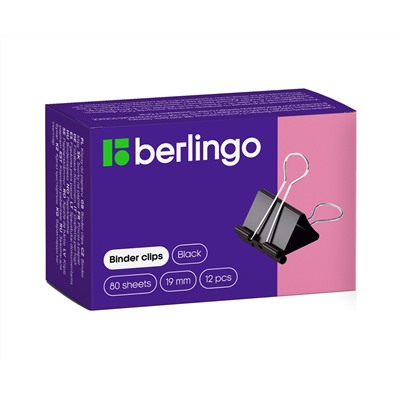 Зажимы для бумаг 19мм, Berlingo, 12шт., черные, картонная коробка