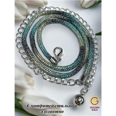 Пояс женский со стразами и цепочкой модель 26 бирюзово-синий