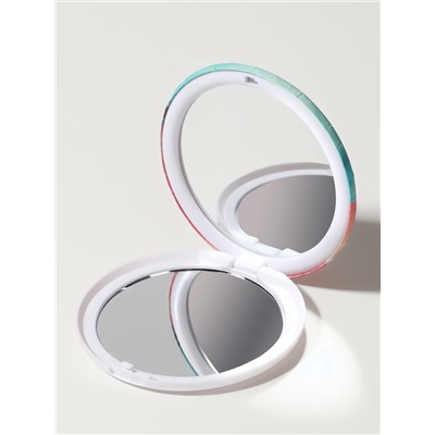 Зеркало складное «Пляж», d=7.5 см, с увеличением х2, розовое/бирюзовое
