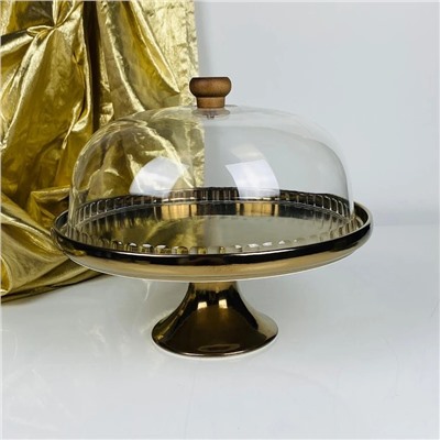 232-005 Тортовница 28см на ножке с крышкой ВИНТАЖ в под.уп.(х4)Фарфор