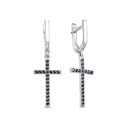 Серьги с фианитом родированные серебро 925*