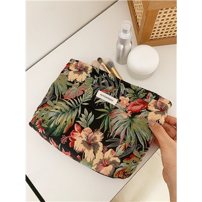 Retro capacious cosmetic bag, handheld organizer bag to go out, travel bag, liner, flowered