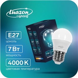Лампа светодиодная Luazon Lighting, G45, 7 Вт, E27, 630 Лм, 4000 К, свечение нейтральное белое