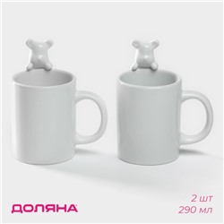 Кружки Доляна «Мишка Отто», 290 мл, 11.5×8×13.5 см, набор 2 шт., доломит, белые