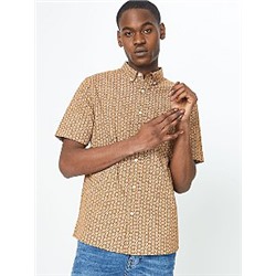 Light Brown Abstract Floral Print Short Sleeve Shirt