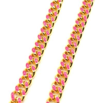 Цепочка для украшений, звено 8*10мм с эмалью, цв.золотистый, фуксия, 50см