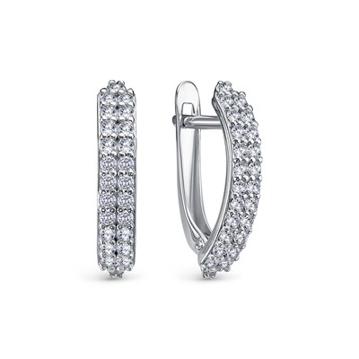 Серьги с фианитом родированные серебро 925*