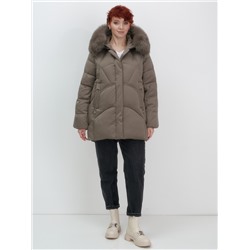 Куртка зимняя женская с мехом и капюшоном тренд коричневого цвета 7656K