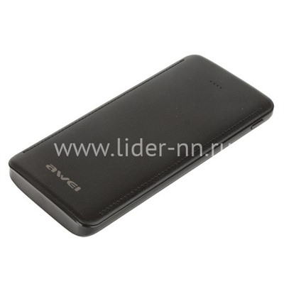 Power Bank 10000mAh/АЗУ 2 USB выхода (2400mAh)/USB кабель Ip5/Micro USB AWEI X15 (черный)