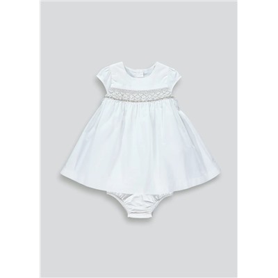 Girls Cream Short Sleeve Smock Dress (Tiny Baby-23mths)