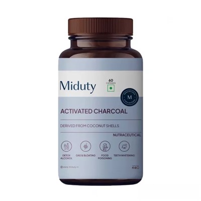 Активированный уголь (60 кап, 600 мг), Activated Charcoal, произв. Miduty