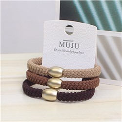 Набор плотных плетеных резинок для волос с золотой бусиной 3 шт. Коричневые