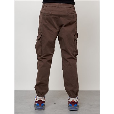 Джинсы карго мужские с накладными карманами коричневого цвета 2428K