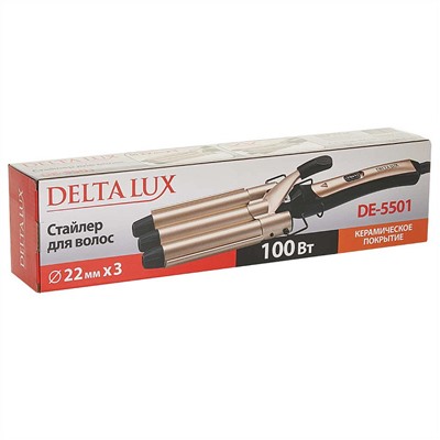 Стайлер для завивки волос 100 Вт, 3×22 мм DELTA LUX DE-5501 черный с золотым