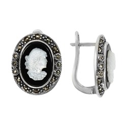 Серьги 'Камея' с агатом, перламутром и марказитами ТПСН.307АЧN