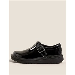 Kids' Leather Riptape T Bar School Shoes (8 Small - 1 Large)