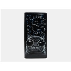 Черный кожаный кожаный аксессуар с росписью из натуральной кожи «KH003 Black Кот в очках»