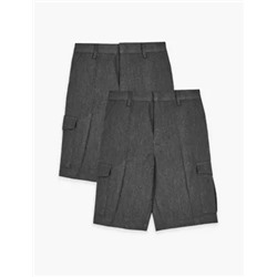 2pk Boys' Plus Fit Cargo School Shorts (4-14 Yrs)