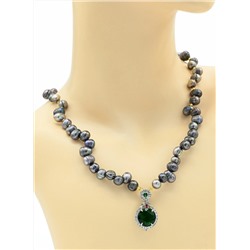 Бусы из жемчуга 8*10мм цв.черный, подвеска с цирконом 17*17мм, 52см