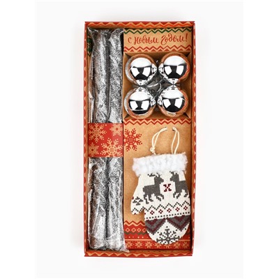 Подарочный набор «Удачного Нового года!», в наборе 2 свечи, 4 шарика, ёлочная игрушка