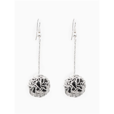 Серьги висячие «Шар плетёный», цвет чёрный в серебре, 6.5 см