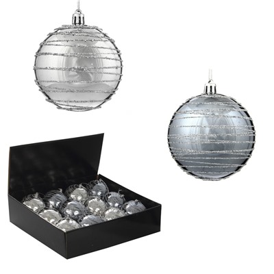 GAEM Набор из 12шт, Украшение новогоднее Шар "Спираль серебристая", D10 см, L44 W33 H11 см