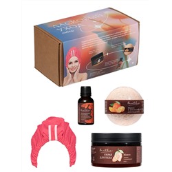 Набор подарочный в коробке "Ласковый уход" (бомбочка,скраб,масло косметическое,чалма)