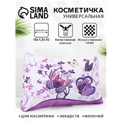 Косметичка-пенал на молнии, плоская, с рисунком «Бабочки», фиолетовая