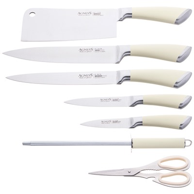 НАБОР НОЖЕЙ AGNESS НЖС  НА ПЛАСТИКОВОЙ ВРАЩАЮЩЕЙСЯ ПОДСТАВКЕ 8 ПР. (КОР=6НАБОР.)