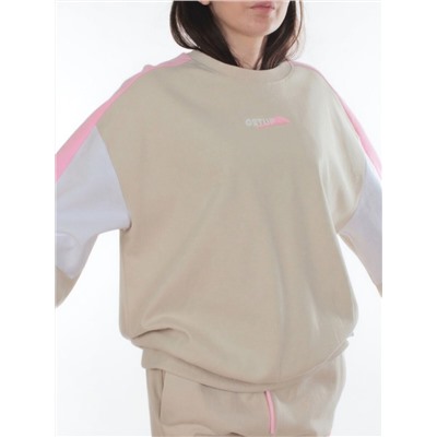 3160/3161 BEIGE/PINK Костюм спортивный женский (95% хлопок, 5% эластан)