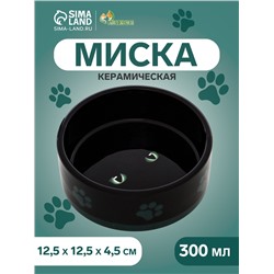 Миска керамическая "Черный кот" 300 мл  12,5 х 4,5 см, черно-зеленая