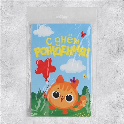 Объёмная открытка «С Днём рождения», котик, 12 х 18 см