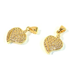 Подвеска лист 12*18мм с фианитами, золотистая