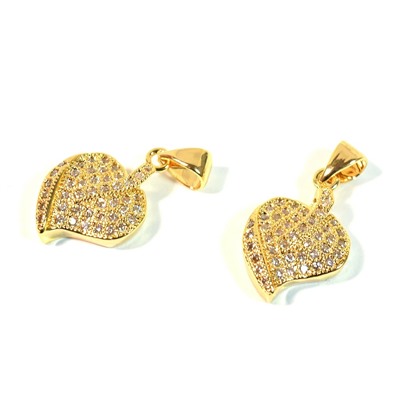 Подвеска лист 12*18мм с фианитами, золотистая