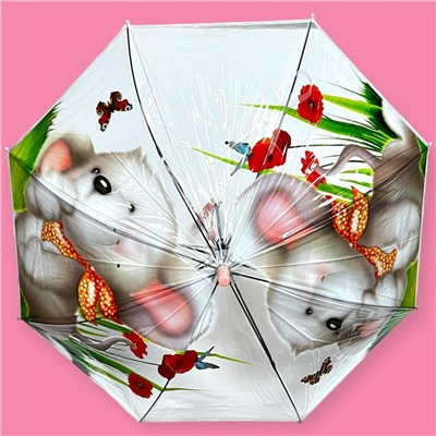 Зонт-трость детский прозрачный с рисунком полуавтомат Арт 2007/1