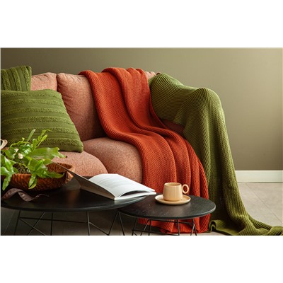 Плед из хлопка жемчужной вязки терракотового цвета из коллекции Essential, 130х180 см