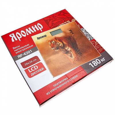 Весы 180 кг 28х28 см электронные напольные ЯРОМИР ЯР-4201 "Тигр"